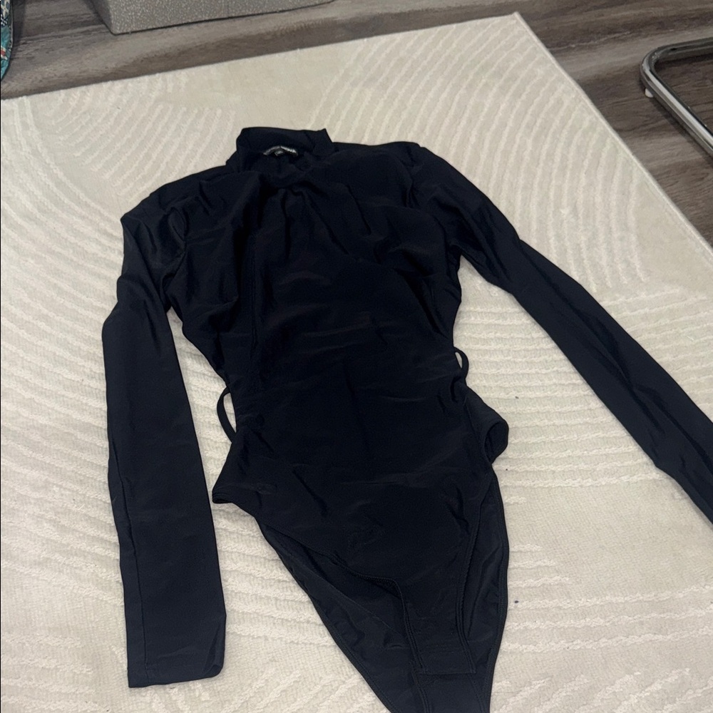 Fashion Nova Black Long Sleeve Backless Bodysuit
